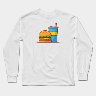 Burger And Soda Cartoon Vector Icon Illustration (8) Long Sleeve T-Shirt